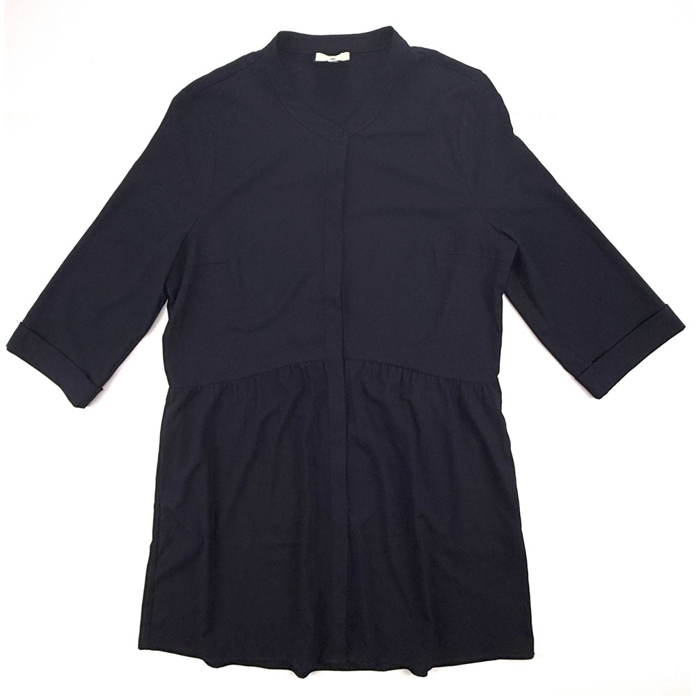 Tuckernuck Royal Crepe Black Shirt Dress Women's Large Drop Waist Pocket #1829 - Picture 2 of 9